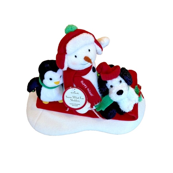 Hallmark Jingle Pals SNOW WHAT FUN SLEDDERS Plush Animated Snowman Dog Penguin - Picture 2 of 8